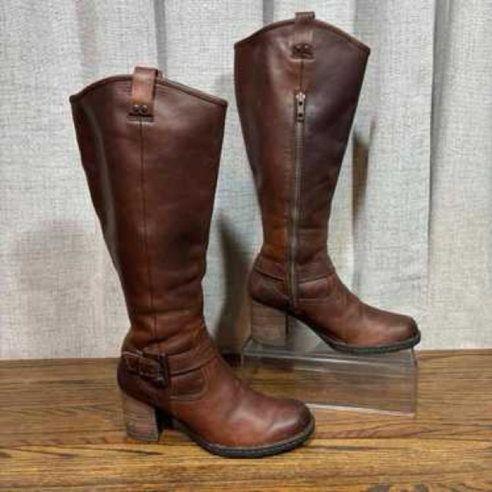 Born Brand knee high boot leather vintage pull on w partial zipper sz 9‎ 40.5